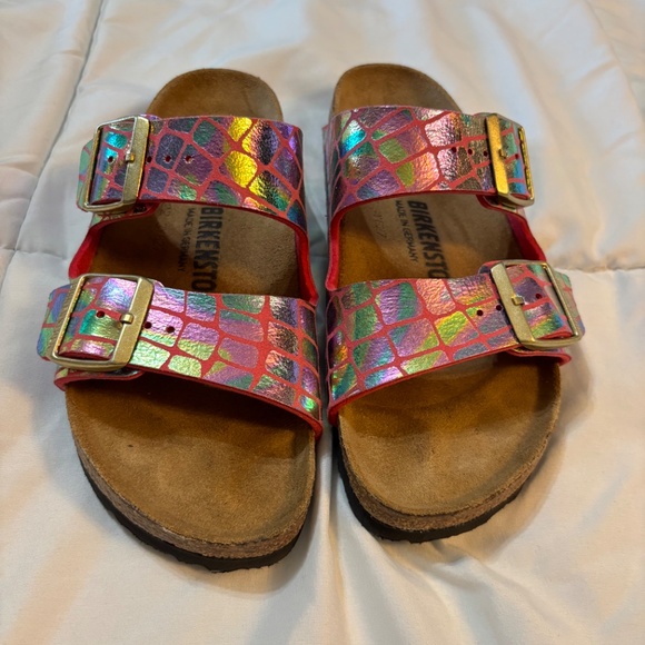 Birkenstock Pink Multicolor Buckle Slide Sandals Women’s Size 37 - Picture 10 of 10